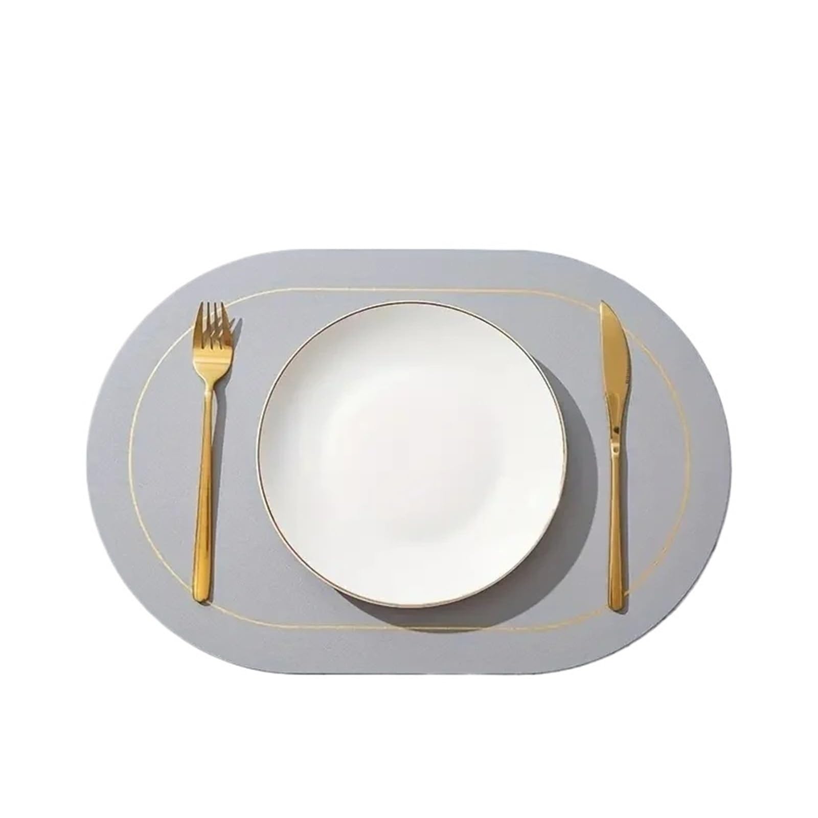 Faux Leather Placemats Sets de Table lavables en Similicuir, Ronds, Double Face, antidérapants, Set(Light Grey,6pcs 45x30CM)