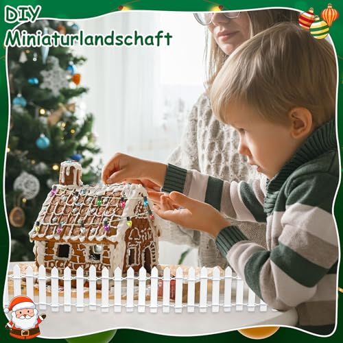 Honosen Wichtel Zubehör Weihnachten, 2 Stück Wichtel Zaun Gartenzaun 180×5cm mit 2 Wichtel Lichterkette, Puppenhaus Zubehör, Wichteltür Zubehör, Miniatur Deko für Mini Feengarten Modellbau Blumentopf