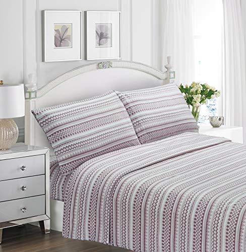 PimpamTex – Juego de Sábanas Termales Estampadas para Invierno Térmicas para Cama – (Cama 150, Loreto Malva)