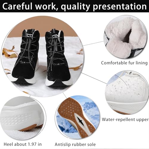 Women Winter Snow Boots With Luminous Comfortable Round Toe Platform Wedge Lace-Up Warm Fur Lining Anti-Slip High-Top Winter Boots Cold Weather Outdoor Water Proof Walking Ashion Booties2