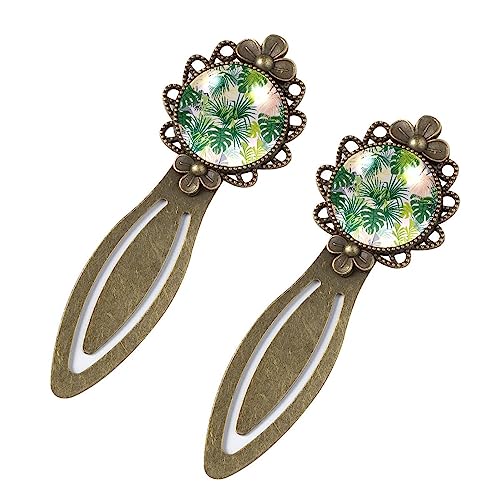 Metal Bookmark,2 Pack Vintage Book Marks For Gift,Pink Jungle Green Leaves Bookmarks For Women And Men Book Markers #TOP8