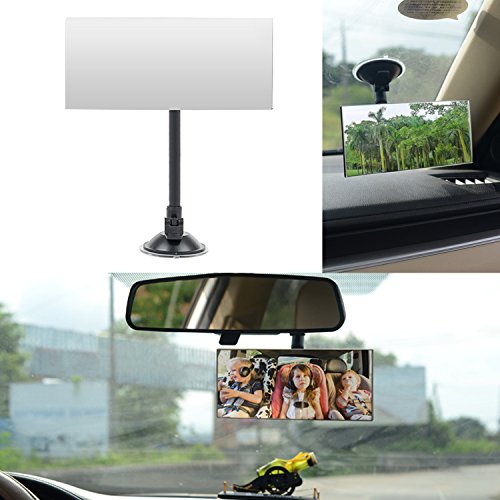 Suction Cup Baby Car Mirror, Ampper Adjustabe Long Arm HD Glass Convex Wide Angle Interior Rearview Baby Rear Facing Mirror (Frameless Rectangle, Large, 6.7