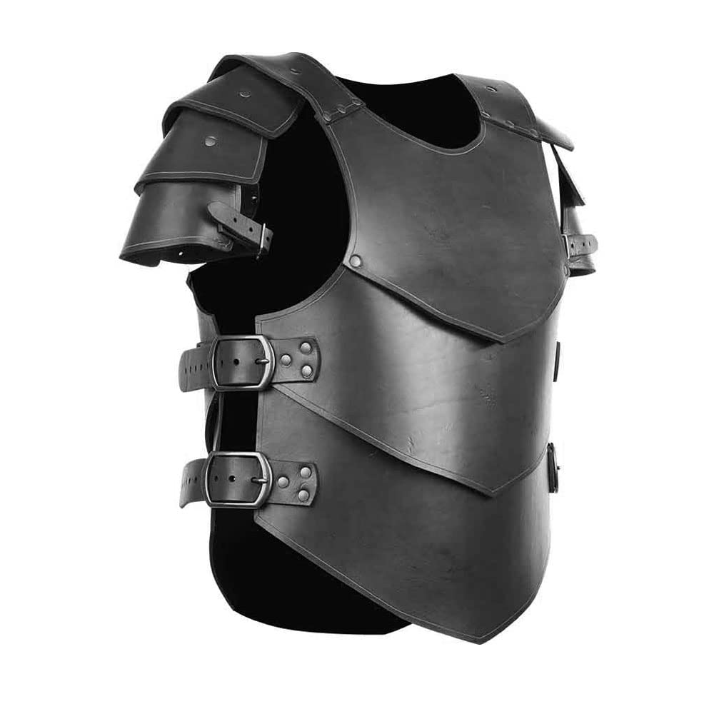 Huanguohi Steampunk Leather Vest Chest for Men, Medieval Retro Heavy Armor Breastplate, Renaissance Adjustable Cosplay Knight Warrior Chest Guard Shoulder Armor,Black