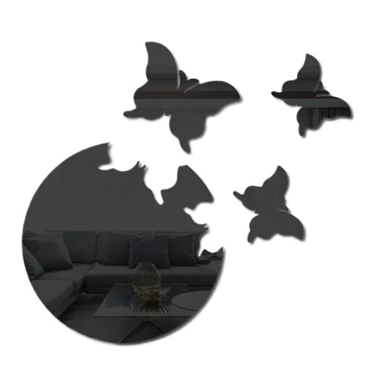 12 adesivi murali a specchio farfalla volante camera da letto decorazione della casa a autoadesivi arredamento Per Casa(Black)