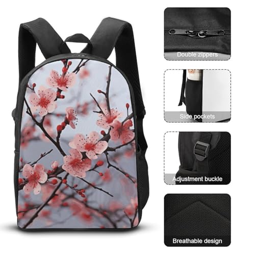 Delicate Cherry Blossoms Backpack Set Lightweight Bag Lunch Box Pencil Bags for Women Men Bookbags 3 in 13