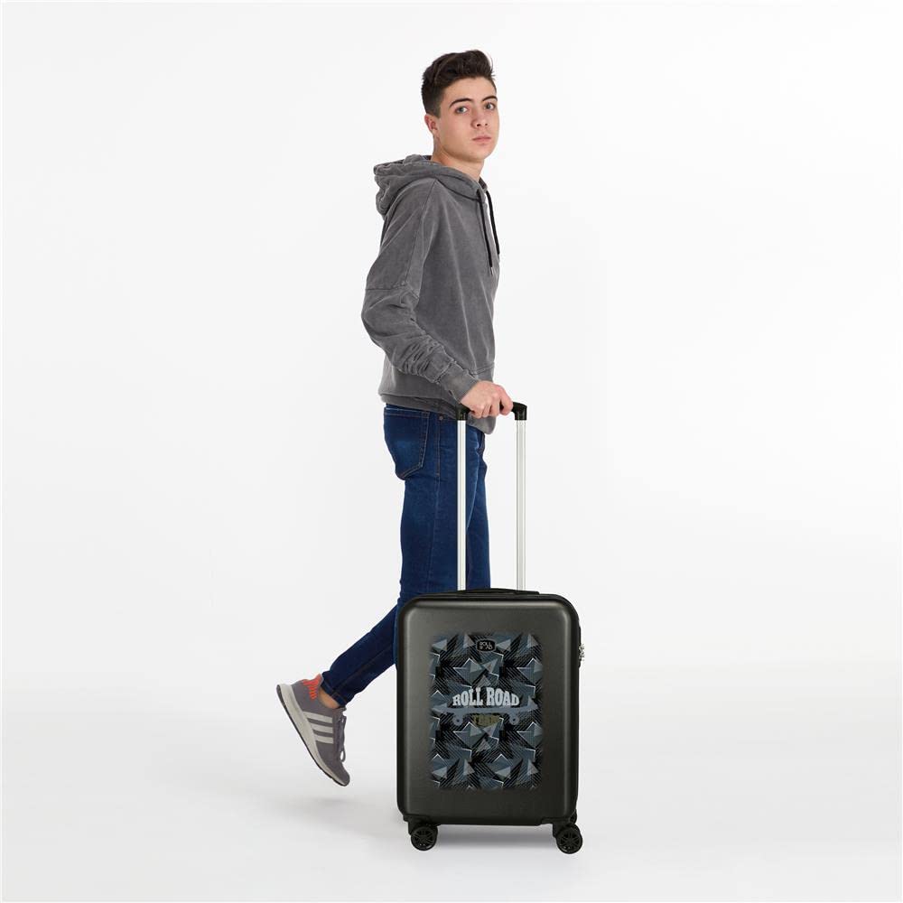 Roll Road Team Kabinenkoffer Schwarz 38x55x20 cms Hartschalen ABS Kombinationsschloss 34L 2,6Kgs 4 Doppelräder Handgepäck