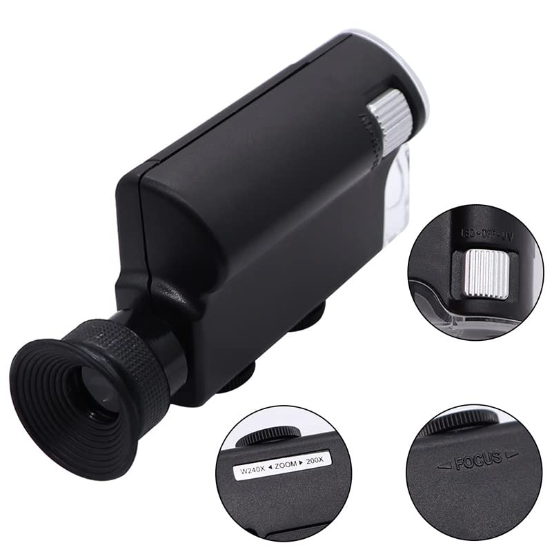 Microscope 60X-240X Portable Handheld Microscope, Light Zoom Pocket Microscope(200X to 240X)