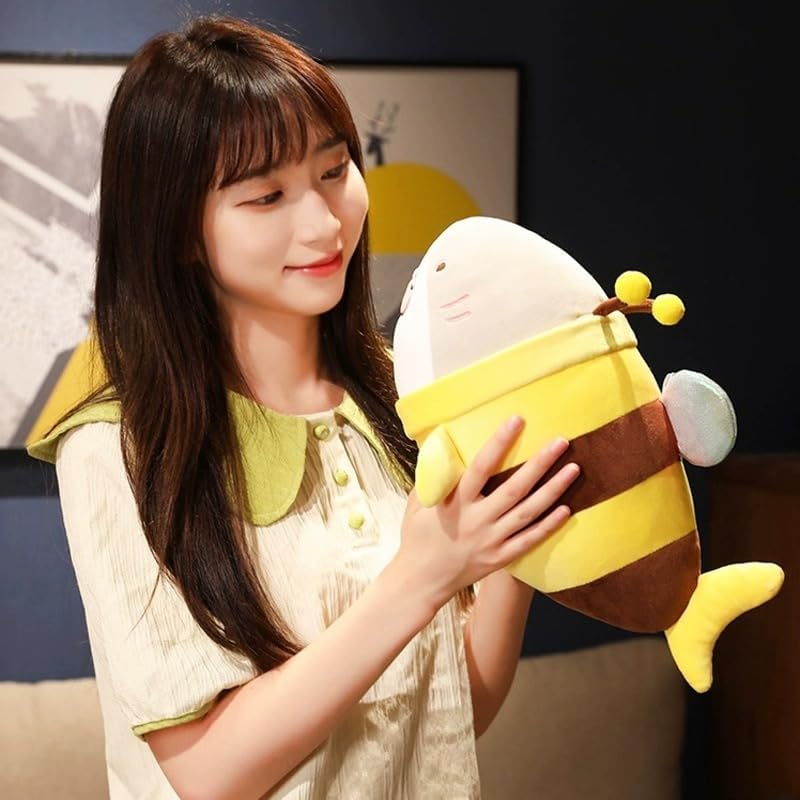 Miniatura 2 de ARELUX Almohada de peluche de abeja de animal, almohada de peluche de tiburón de abeja amarilla mullida, almohada de tiburón de peluche, almohada de