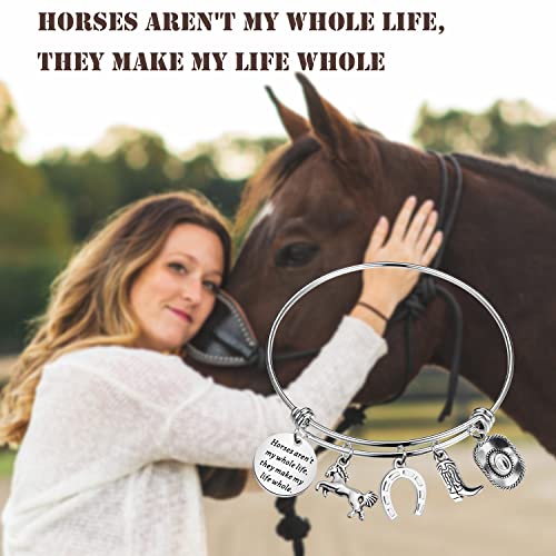 PLITI Horse Charm Bracelet Cowgirl Jewelry Horse Lover Equestrian Gift Horses Aren't My Whole Life They Make My Life Whole Horseshoe Charm Bangle3
