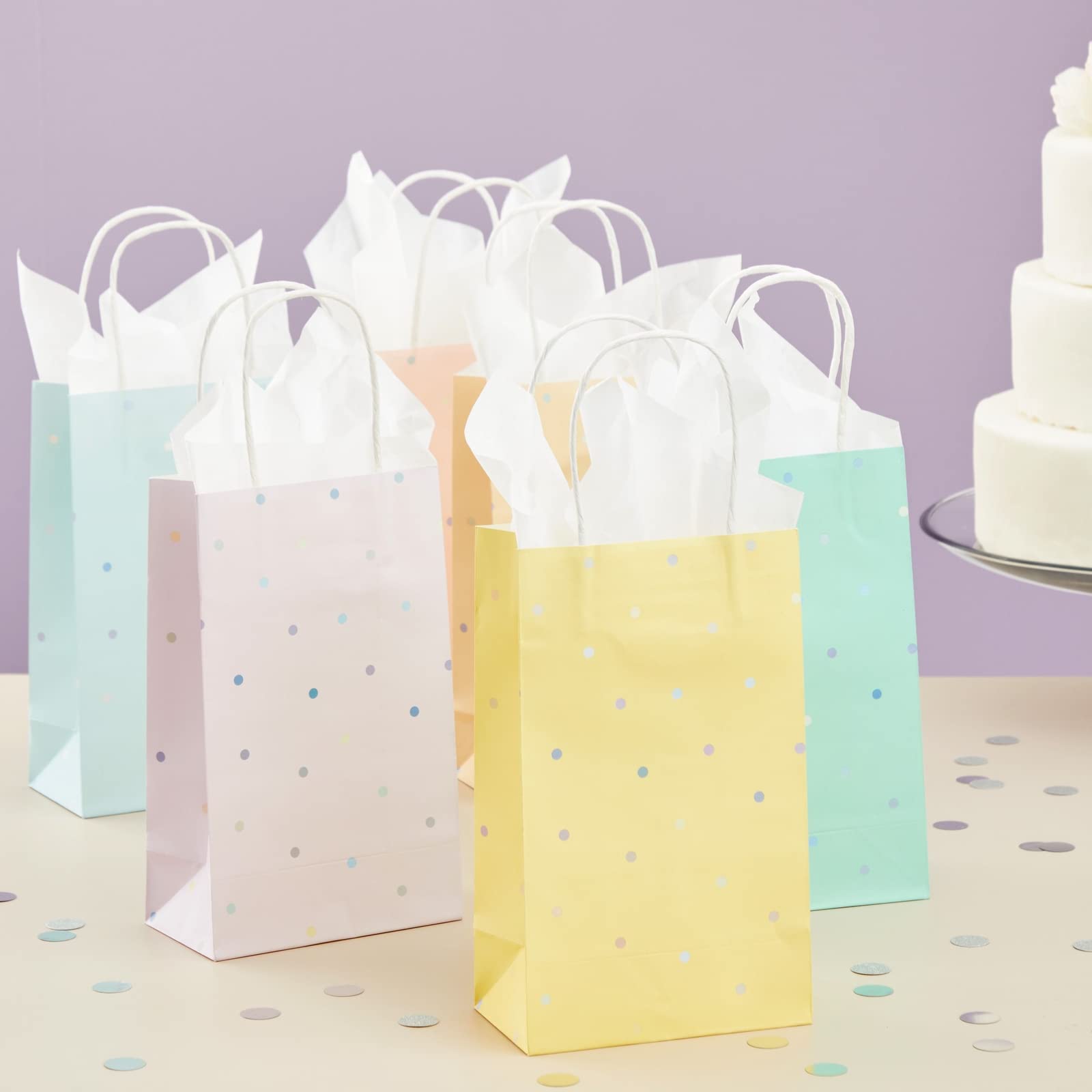 Humyoun 6 Pack Medium Gift Bags With Tissue Paper - 9x7x4 Inch, Polka Dot Design, White & Colorful, Handles Included - View #3