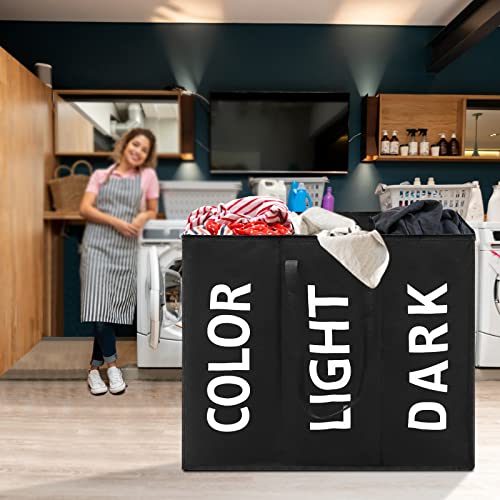 Maxsilan 120L Large Laundry Basket with 3 Compartments, Collapisable Laundry Bag, Foldable Laundry Hamper, Folding Washing Storage Bin, Black - Image 7