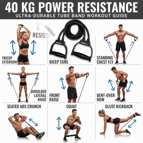 Image of Resistance Tube Exercise Band with Handles for Home Gym Workout