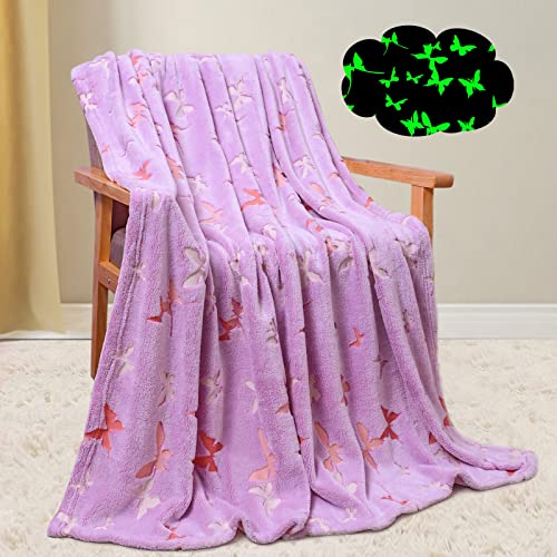Wish Tree Glow In The Dark Blanket For Girls Butterfly Kids' Throw Blankets For Toddler Girls, Children Day Christmas Birthday Gifts For 1-15 Year Old Girls (50X60 Inches, Pale Purple) #TOP10