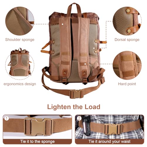 Waxed Canvas Leather Hiking Travel Waterproof Backpack for College Weekend Travel Fit 15in laptops4