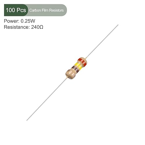Miniatura 2 de YOKIVE 100 resistencias de película de carbono, 1/4 W, 240 ohmios y 5 % de tolerancias, buenas para proyectos electrónicos de bricolaje (4 bandas de