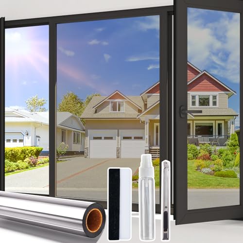 Beautysaid One Way Window Film Privacy Film for Glass Windows Heat Control Reflective Mirror Window Tint Film Home