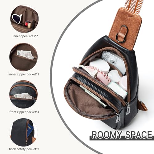 Leresas Sling Bag for Women Crossbody Bags Fanny Pack Sling Purse Backpack Over Shoulder Bag Vegan Leather Travel Brown/Black - image 5