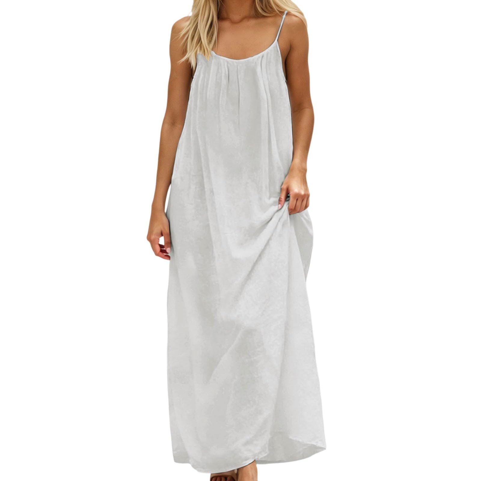 Backless Cami Dresses for Women,Sleeveless Solid Color Lounge Dress Spaghetti Strap Flowy Summer Loose Maxi Sundress