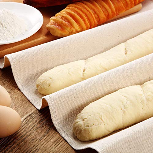 Medium Professional Bakers Dough Couche (30\'\' × 18\'\')- Inch Linen Pastry Cloth for Baking Baguette, with Bread Lame and Replaceable 5 Blades,including Leather Protective Cover