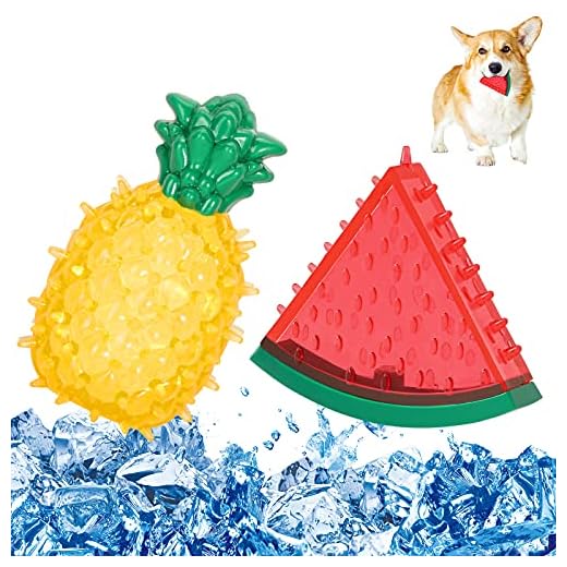 Pawaboo 2PZS Juguetes Molar Multifuncional para Mascota, Juguo de Refrigeración en Verano para Morder, Resistentes Juguetes Interactivos para Cachorro de Perros Pequeños Medianos - Sandía y Piña