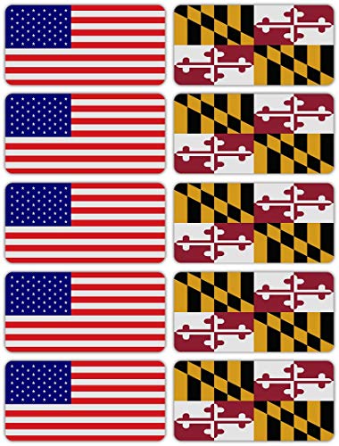 (x10) 3M Reflective Maryland and US Flag Stickers | Versatile Safety Decals | Hard hats, laptops, bikes, toolboxes