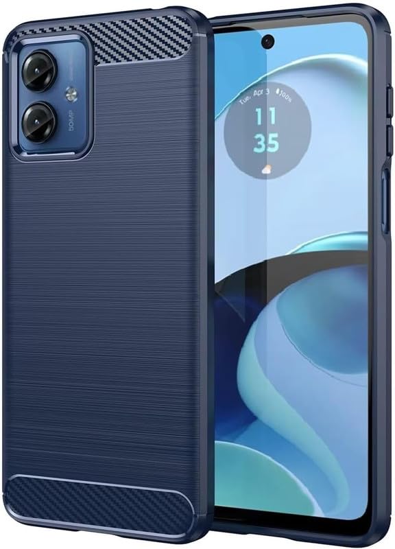 Image of NPRC Hybrid Ultra Slim Protective Case TPU Non-Slip Carbon Fiber Texture Shockproof Case Cover for Moto G14 - Blue
