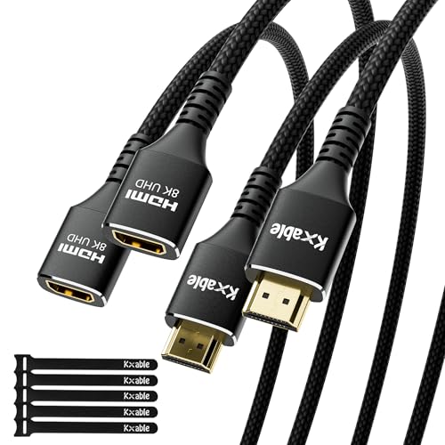Kxable 8K HDMI Extension Cable (2 Pack, 2FT+2FT), HDMI 2.1 Ultra High Speed Male to Female Cord...