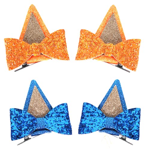 IKUHRMO Blue Ears Hair Clips 4 PCS Hair Pin Barrettes Hair Accessories for Halloween Costume Birthday Decorations Theme Party Supplies Cosplay (Blue+Orange)