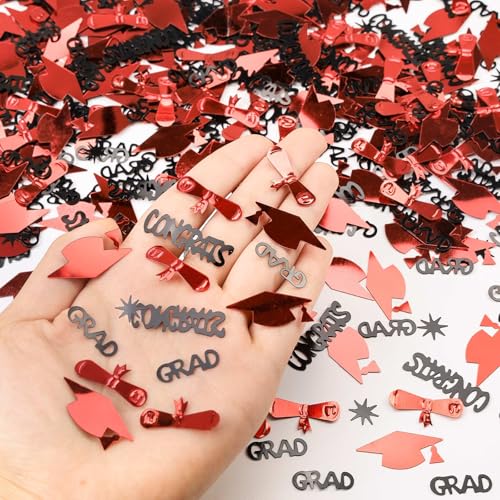 Image of Red and Black Graduation Confetti 2026, 1000 Pcs Class of 2026 Table Centerpiece Grad Confetti for 2026 Graduation Party Decorations Supplies