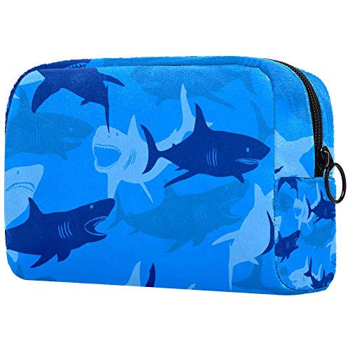 Preisvergleich Produktbild Kosmetiktasche mit abstraktem Haifisch-Elementen, Kosmetiktasche für Frauen, Reißverschlusstasche, Funktion, Reise-Make-up-Tasche, Kulturbeutel
