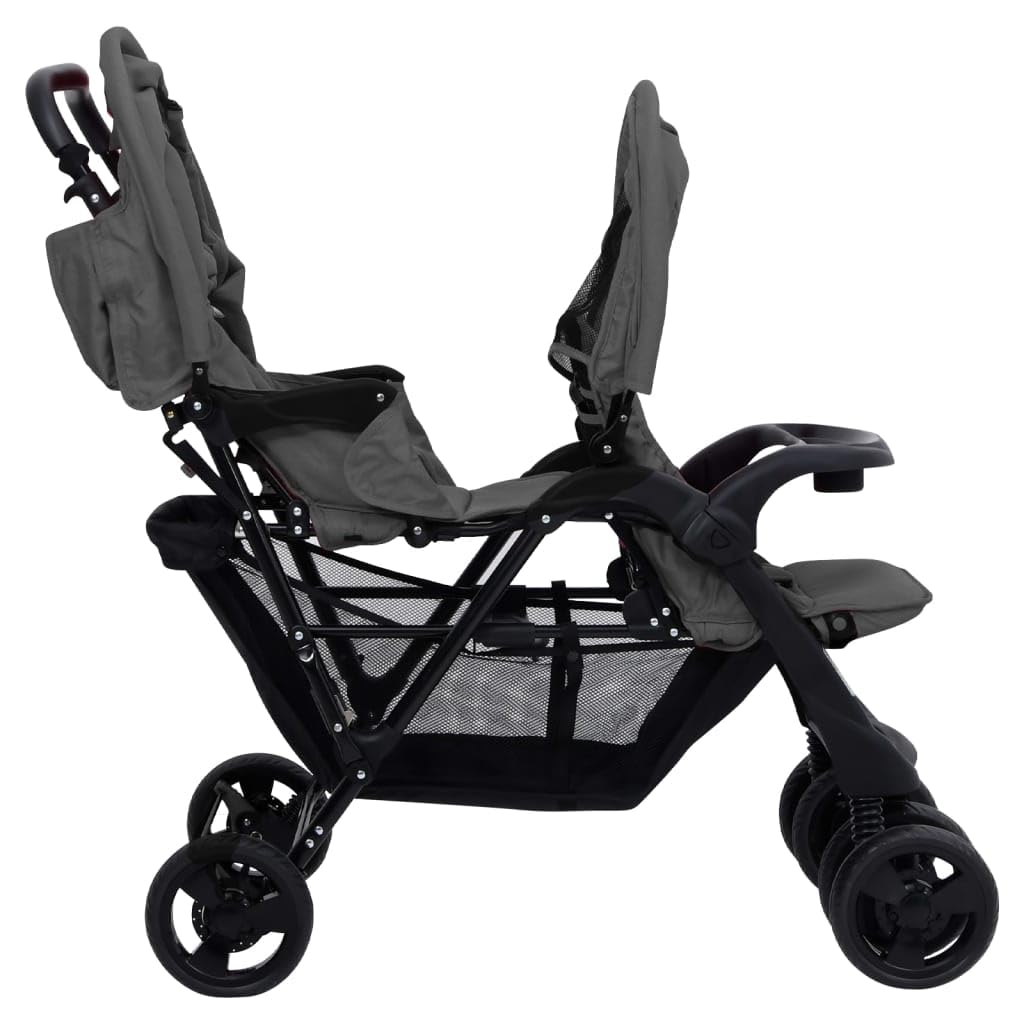 Générique Poussette à Deux Places Gris foncé Acier,Bébés & Tout-Petits,Transport de bébés,Poussettes pour bébés,15.64 kg,Gris,10348