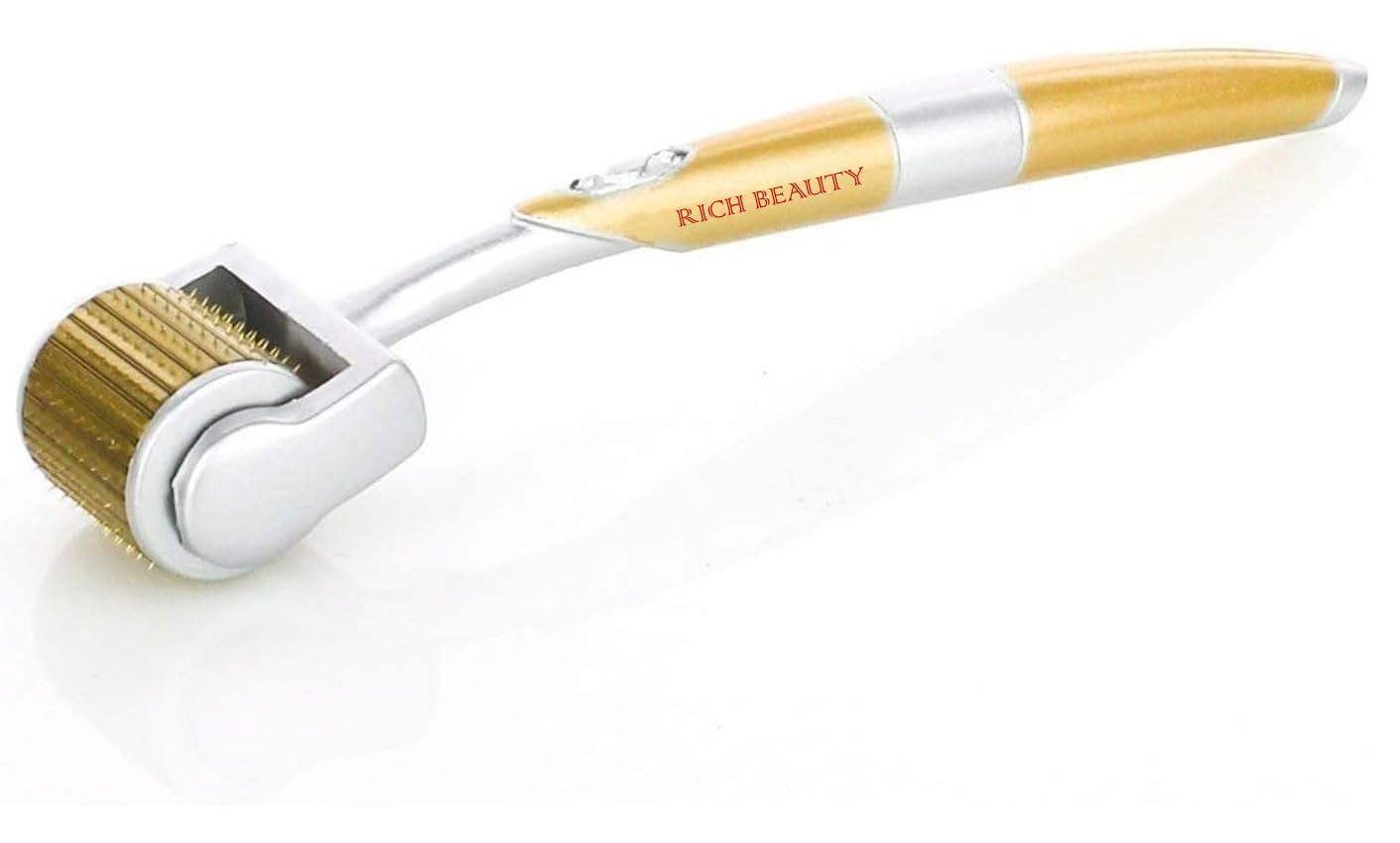 Derma Roller 0.20mm – Gold Plated 192 Titanium Microneedles for Face, Skin & Hair – Premium Micro Needle Roller for Acne Scars, Beard Growth & Hair Loss Treatment (Gold)