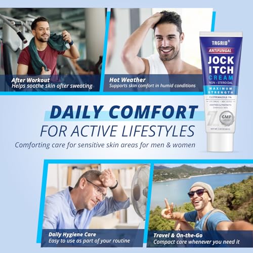 Image of Antifungal Jock Itch Cream: Extra Strength Clotrimazole Antifungal Cream - Non Steroidal - Anti Fungal Itchy Skin Relief for Itching Burning Cracking with Tea Tree Oil - Ideal for Groin Inner - 2 OZ