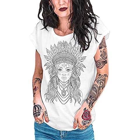 VIENTO Indian Girl Camiseta para Mujer (Blanco, M) Cover