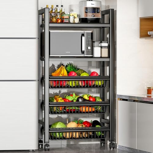 5-Tier Rolling Storage RackMetal Utility Shelf with Wheels Multi-Purpose Standing Shelf Organizer for Kitchen Pantry Laundry Room Closet Bedroom