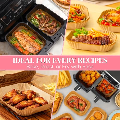 BYKITCHEN 100 Stück Backpapier für Ninja AF300EU Heißluftfritteuse, Air Fryer Zubehör, Airfryer Backpapier/Paper, kompatibel mit Ninja AF300EU AF400EU, Princess und anderen Dual Zone Air Fryer