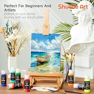 Shuttle Art Acrylic Paint, 36 Colors Acrylic Paint Set with Brushes & Palette, 2oz/60ml Bottles, Rich Pigments Non-toxic for Artists Kids & Adults, Painting on Canvas Rocks Ceramic Wood
