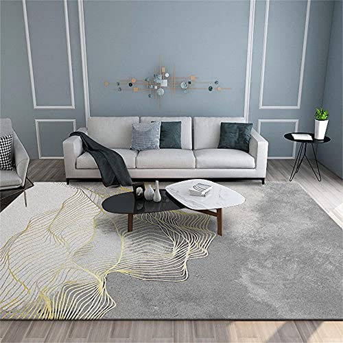 Tapis pas cher doux gris et or avec motif abstrait chic - 2