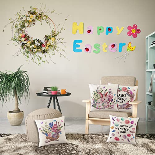 Flyart Easter Pillow Covers 18X18 Set Of 4 Easter Decorations, Spring Decor Easter Eggs Flowers Bunny Throw Pillows Cushion Covers For Farmhouse Decor Home Decor Kitchen Decor Table Decor #TOP5