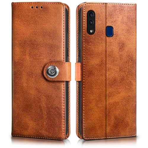 Image of WOW IMAGINE Shock Proof Flip Cover Back Case for Samsung Galaxy A20 | A30 | M10s (Magnetic Button Flip Case | Wallet Pockets & Stand | Leather Finish | Alder Brown)