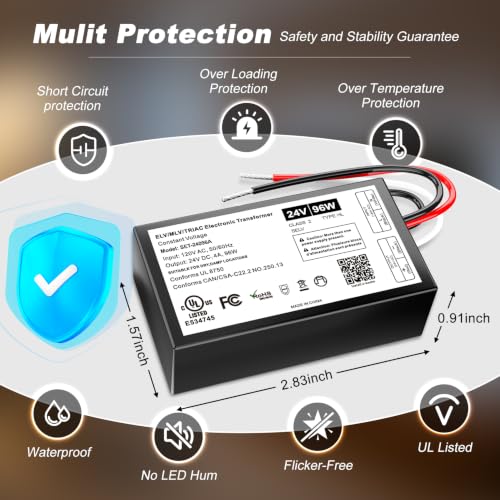 Image of 24V 96W Dimmable LED Driver UL Listed Transformer for Lutron & Leviton | Triac ELV /MLV LED Transformer Compatible with Lutron&Leviton Switches, Dimmable Power Supply for Light Flicker Free Dimming