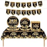 Silvester Deko 2026, 42 teilige Silvester Partygeschirr Set, Einwegteller,...