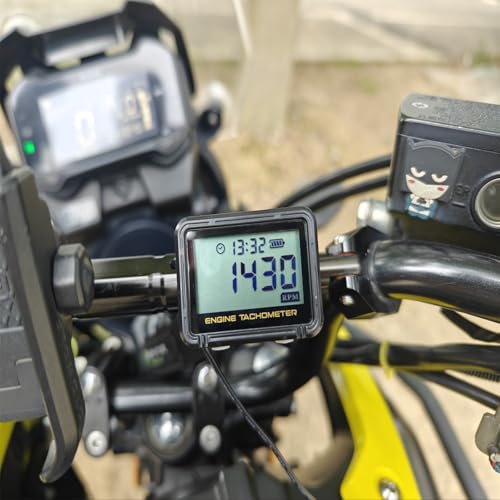 Universal Digital Drehzahlmesser, Präzises LCD Tachometer mit Drahtloser Induktion (0-18.000 U/min) für Motorrad, Rasenmäher, Schneemobil - Mit Akku-Überwachung, Nachtsicht & Wartungsfunktion