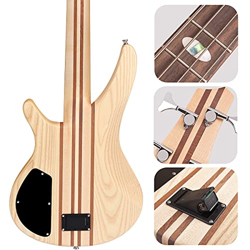 Electric Bass Guitar 4 Strings Full Size P Bass Beginner Kit Black for Starter with Gig Bag, Guitar Strap, and Guitar Cable (4) (4S)