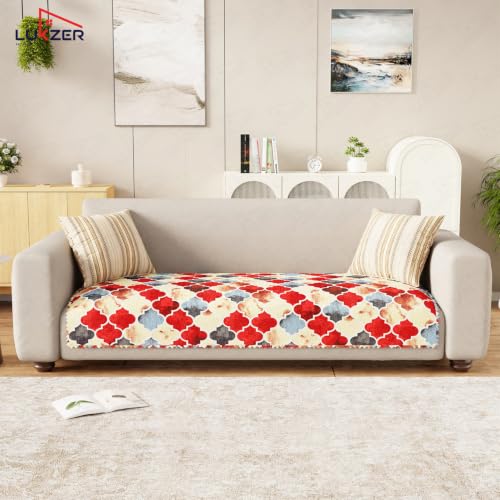 Image of Lukzer 4 Seater Sofa Cover Mat Reversible Quilted Sofa Seat Protector with WaveEdge Ultrasonic Cut - Dessert Jewel - Washable Anti-Slip Sofa Throw for Living Room Couch Cover 220 x 85 CM /SC-202-04WE