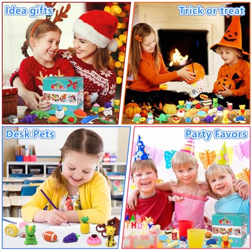 image for HINZER 100 Pack Animal Erasers for Kids Bulk Pull Apart 3D Puzzle Eras