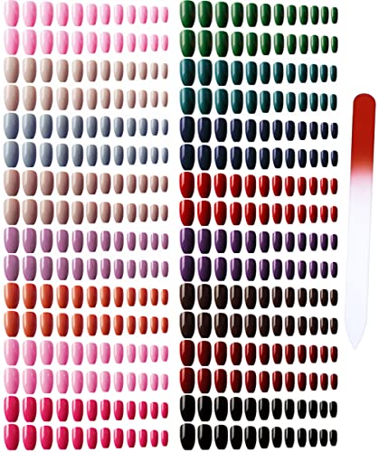 editTime 16sets/384pcs Solid Colors Glossy Acrylic Ballerina Coffin False Nails Full Cover Fake Nails Tips Natural Medium False Naill Tips Faux Ongles with a Crystal Nail File (Glossy Ballerina)
