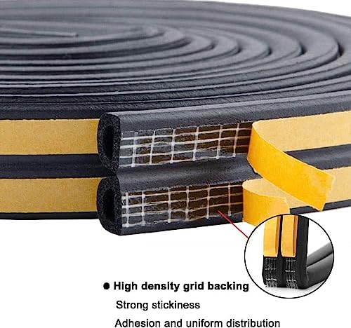 Image of Weather Stripping Seal Strip Tape, Doors Windows Frame Self Adhesive D Type Foam Sealing Tape, 65.6Ft Rubber Soundproof Insulation Cell Foam Stripping, Black (Pack of 3)
