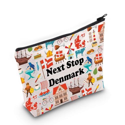 Dänemark Reisegeschenk Next Stop Dänemark Kosmetiktasche Reisegeschenk Dänemark Urlaub Make-up Tasche Dänisches Wahrzeichen Reise Geschenk, Next Stop Dänemark, Kosmetiktasche