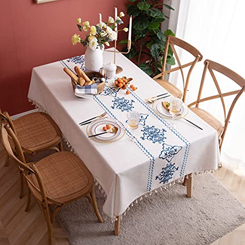 AMZALI-Table-Cloth-Embroidery-Damask-Pattern-Wrinkle-Free-Heavy-Weight-Cotton-Linen-Farmhouse-Tablecloth-Decorative-Fabric-Tassel-Table-Cover-for-Outdoor-and-Indoor-Use-Rectangle55-x-87-Inch AMZALI Table Cloth Embroidery Damask Pattern Wrinkle Free Heavy Weight Cotton Linen Farmhouse Tablecloth Decorative Fabric Tassel Table Cover for Outdoor and Indoor Use Rectangle55 x 87 Inch